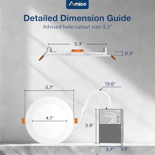 Amico 6 Pack 5 Inch LED Canless Recessed Ceiling Light