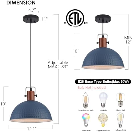 12-Inch Pendant Light, 3 Pack