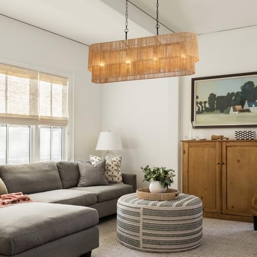 42” Boho 2-Layer Rattan Pendant Chandelier