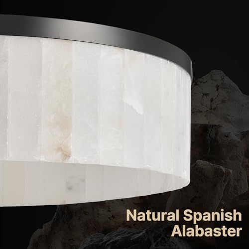 42" Round Alabaster Chandelier, Black Marble