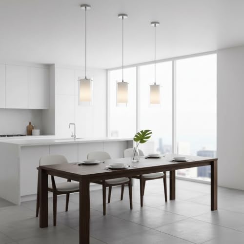 AKEZON Brushed Nickel Pendant Light, Adjustable Height