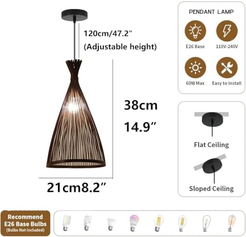Modern Industrial Rattan E27 Pendant Light
