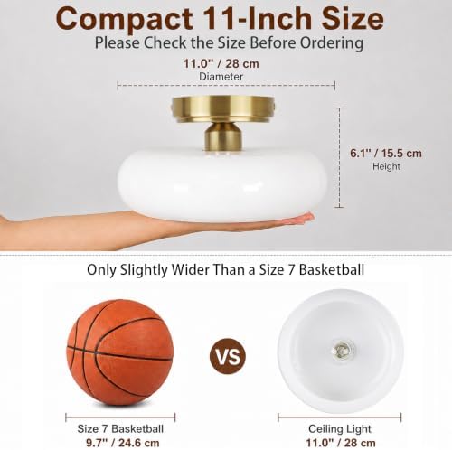 Small 11'' Gold Semi Flush Mount Ceiling Light