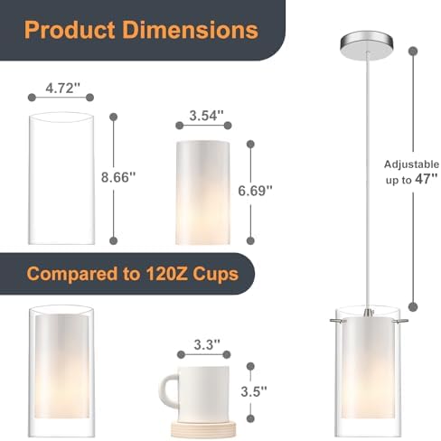 AKEZON Brushed Nickel Pendant Light, Adjustable Height