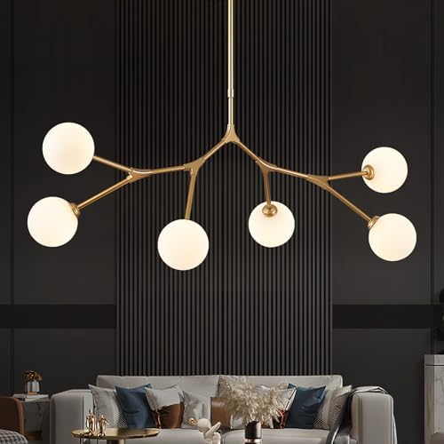 Modern 6 Lights Sputnik Chandelier for Dining Room L45in Gold Pendant