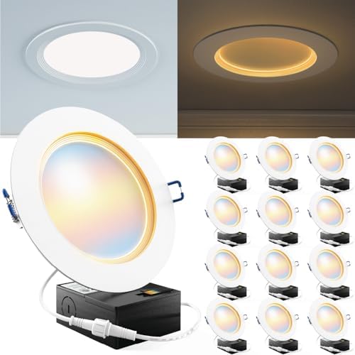 Sunco 12 Pack 6-Inch Slim LED Recessed Lights, Night Light