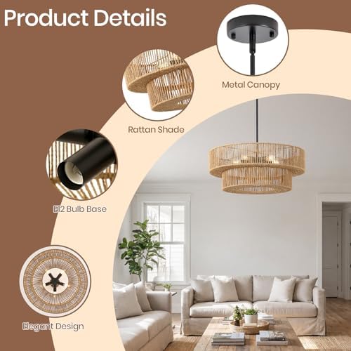 22" Boho Rattan Pendant Light