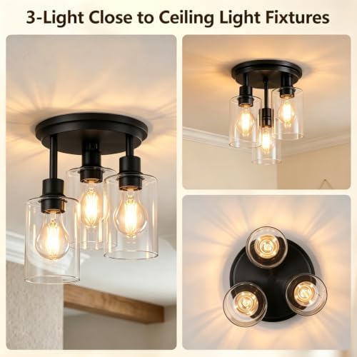 ROTTOGOON 3-Light Semi Flush Mount Ceiling Light, Black