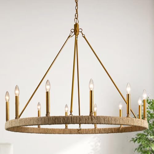 40-Inch 12-Light Rattan Chandelier