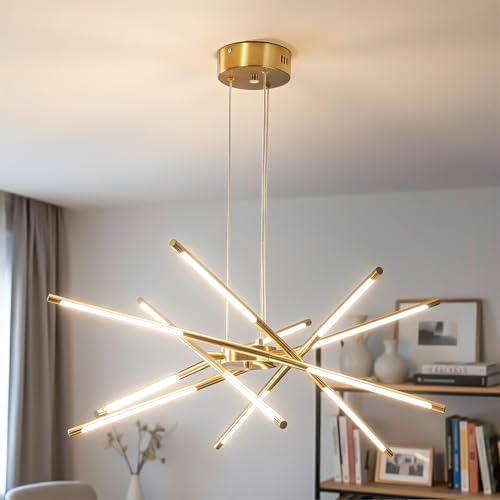 Modern Gold Chandelier, 12-Light Linear Pendant Light Fixture