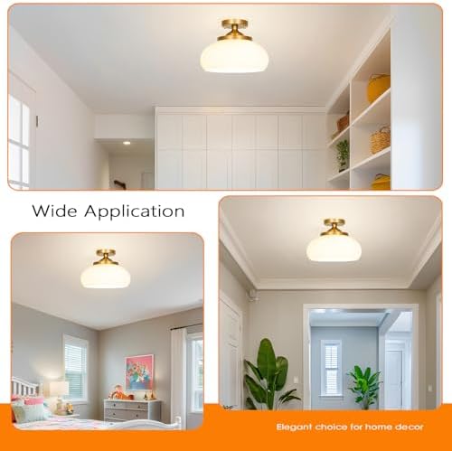 Mid-Century Gold 12 Inch 3-Light Semi Flush Mount Ceiling Light