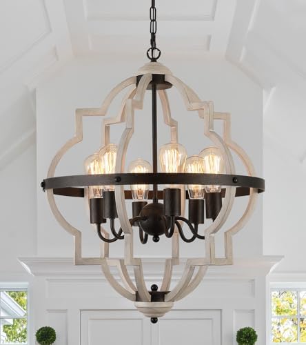 MEIXISUE 6-Light Farmhouse Rustic Chandelier, ORB+Oak Finish