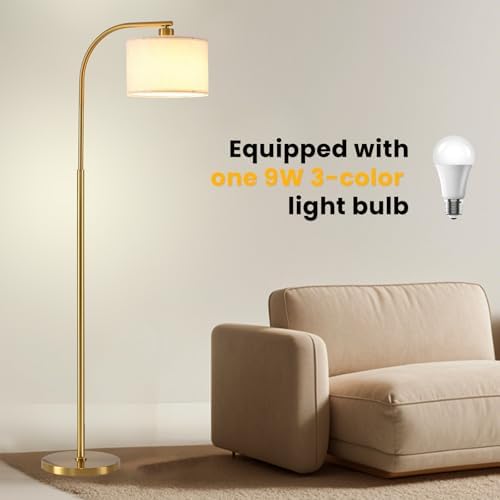 65'' Modern Floor Lamp with Fabric Shade, Gold