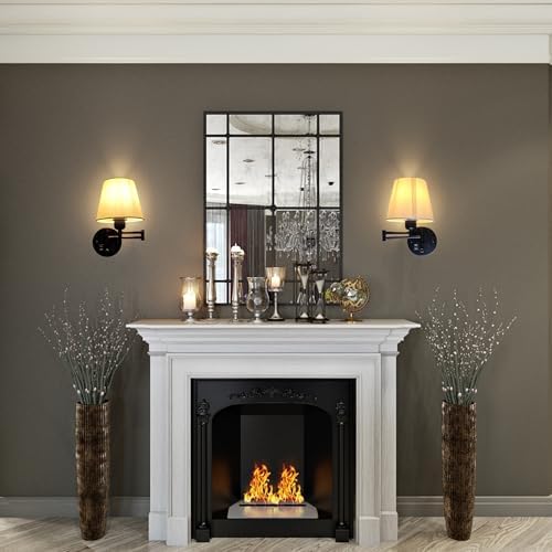 White Linen Swing Arm Wall Sconces with USB, Set of 2
