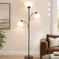 3-Head Torchiere Floor Lamp with 2 Reading Lamps, Brown