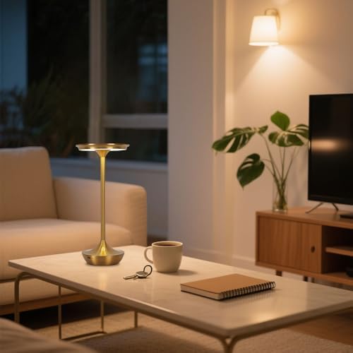 EJQ Rechargeable Cordless LED Table Lamps, Set of 2, Gold