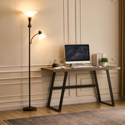 Torchiere Brown Floor Lamp with Adjustable Reading Lamp, 71IN