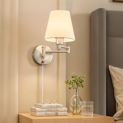 VONLUCE Swing Arm Wall Sconces, Set of 2, Nickel