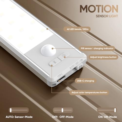 10.5 Inch Wireless Motion Sensor Under Cabinet Lights, 3 Pack