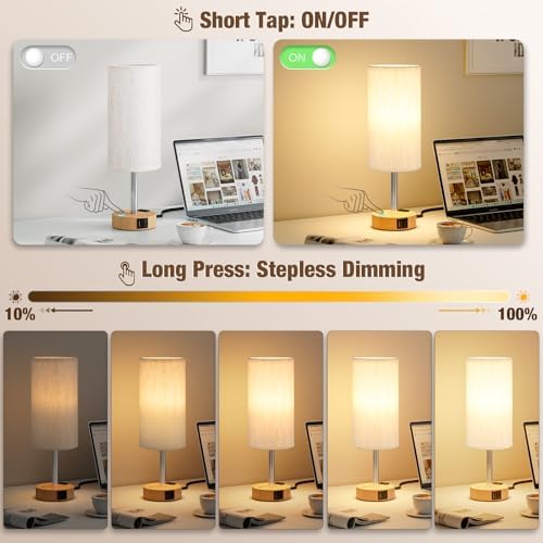 Touch Bedside Table Lamp, Stepless Dimmable, USB A+C