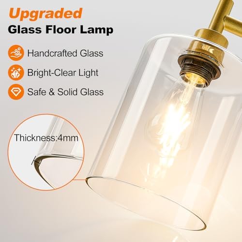 Dimmable Gold Glass Floor Lamp with LED Bulb