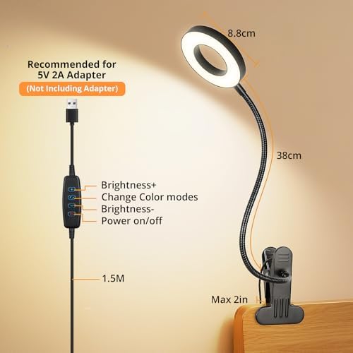 Woputne Clip-on Desk Lamp for Bed Reading, Black