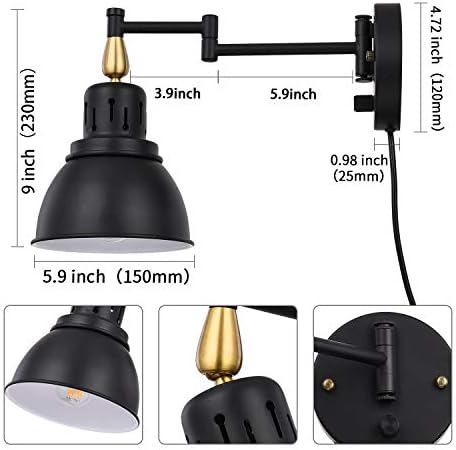TRLIFE Dimmable Plug-in Swing Arm Wall Sconces, 2 Pack