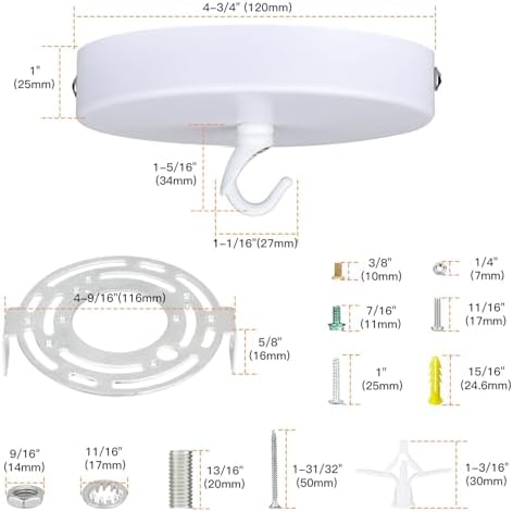 Helunsi Ceiling Canopy Kit, White, 4-3/4 Inch