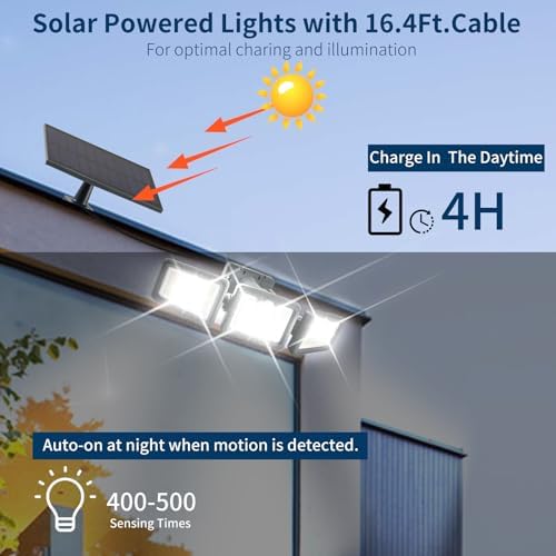 Solar Motion Sensor Lights, 312 LED, 3-Head Adjustable