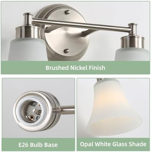LOUSACE 2-Light Bathroom Vanity Light, Brushed Nickel
