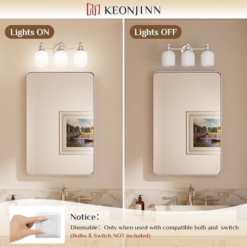 Keonjinn 3-Light Brushed Nickel Vintage Bathroom Light Fixtures Over