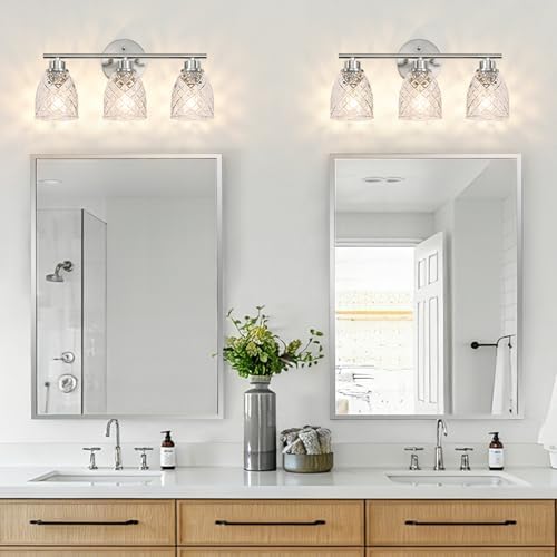 3-Light Bathroom Light Fixtures, Brushed Nickel Vanity Lights Over