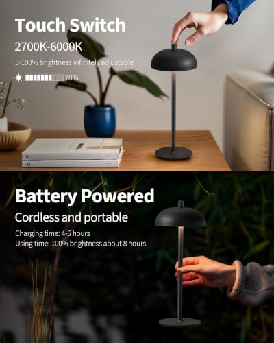 12" Cordless Table Lamps Set of 2, Black