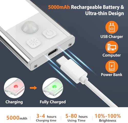24IN Ultra Long Slim Under Cabinet Lighting, 106 LED 5000mAh 3 Color