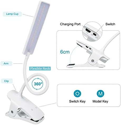 USB Rechargeable LED Reading Light with Clip, 24 LEDs