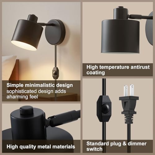 Lightess Black Plug-in Wall Sconces Set of 2