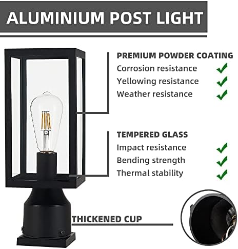 Windben Outdoor Post Light, 13.8", Matte Black