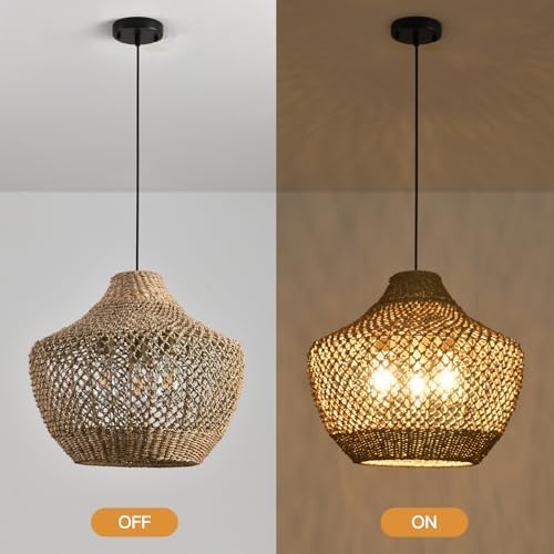 18.9-Inch 3-Light Rattan Wicker Chandelier