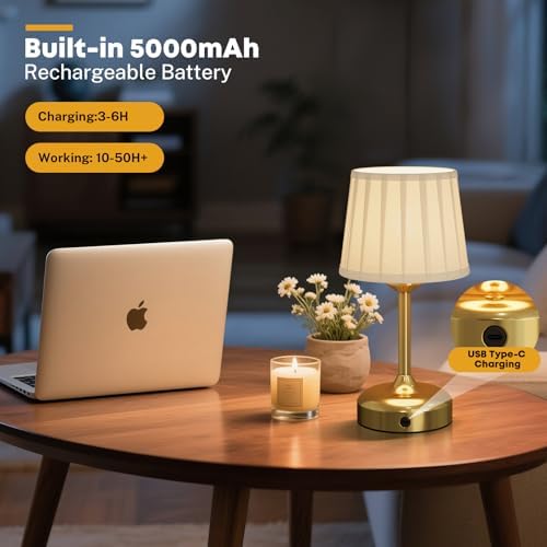 Mini Cordless Table Lamp, 5000mAh, Fabric Shade