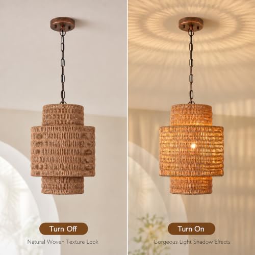Natural Rattan Pendant Light, 9.44”