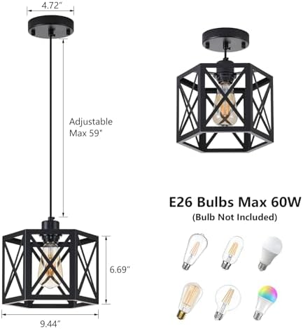 XSDeTu 2 Pack Black Farmhouse Pendant Lights