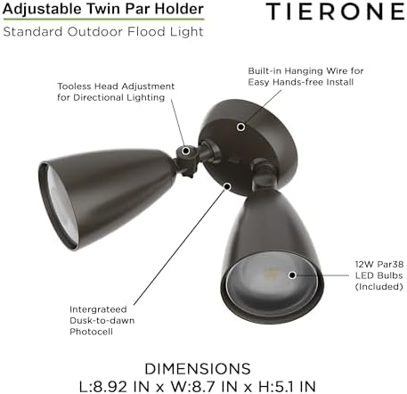 TIERONE Twin-Head LED Flood Light, 2-Pack, Dark Bronze