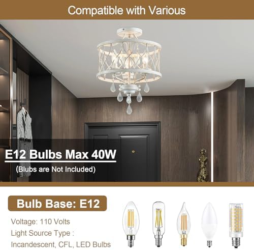 Farmhouse 3-Light Crystal Flush Mount Chandelier