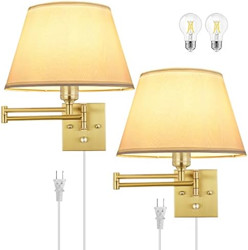 TRLIFE Dimmable Brushed Brass Wall Sconces, Set of 2