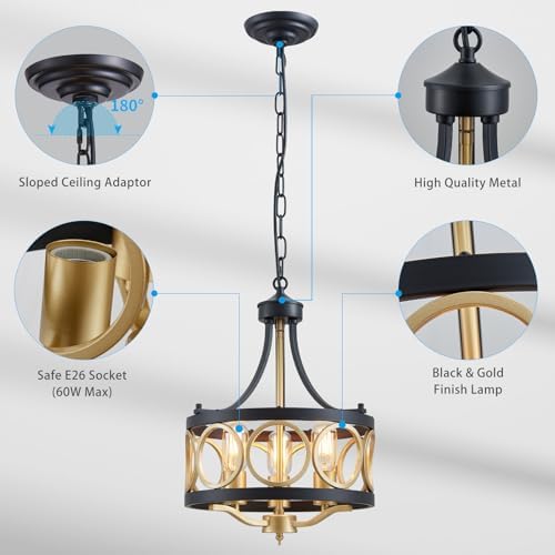 XINGQI Modern Farmhouse Chandelier, 13 Inch Black Gold