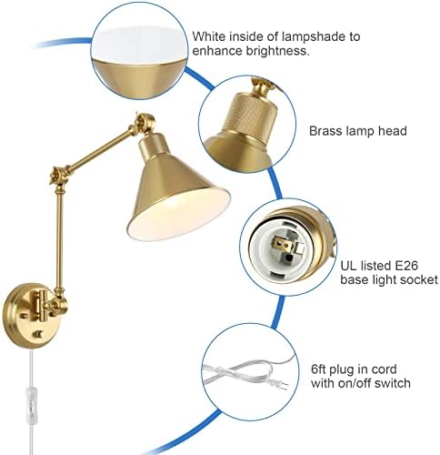 TRLIFE Brushed Brass Dimmable Plug-in Wall Sconce, 1 Pack