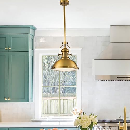 ALOADECOR 13" Antique Brass Dome Pendant Light