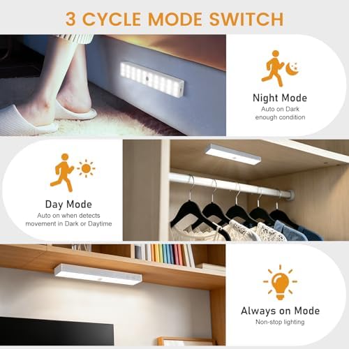 Racokky Under Cabinet Lighting with Remote, Motion Activated Closet