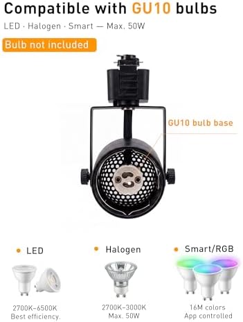 CLOUDY BAY 6-Pack H-Type GU10 Track Lighting Heads, Black