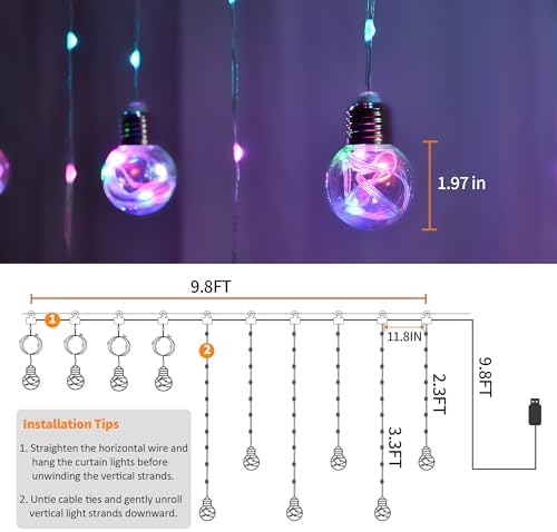 Color Changing Wishing Ball Curtain Lights, 9.8 x 3.3 FT